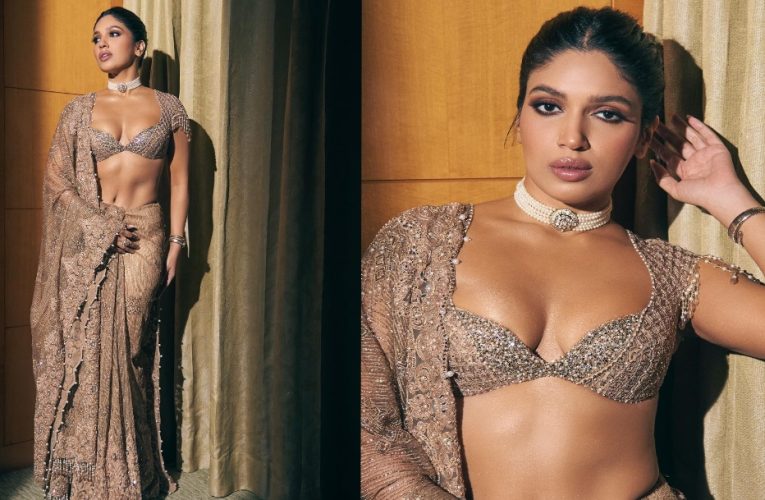 Bhumi Pednekar Pics: डीपनेक ब्लाउज के साथ गोल्डन साड़ी में भूमि पेडनेकर  का बोल्ड लुक ने धड़काया फैंस का दिल